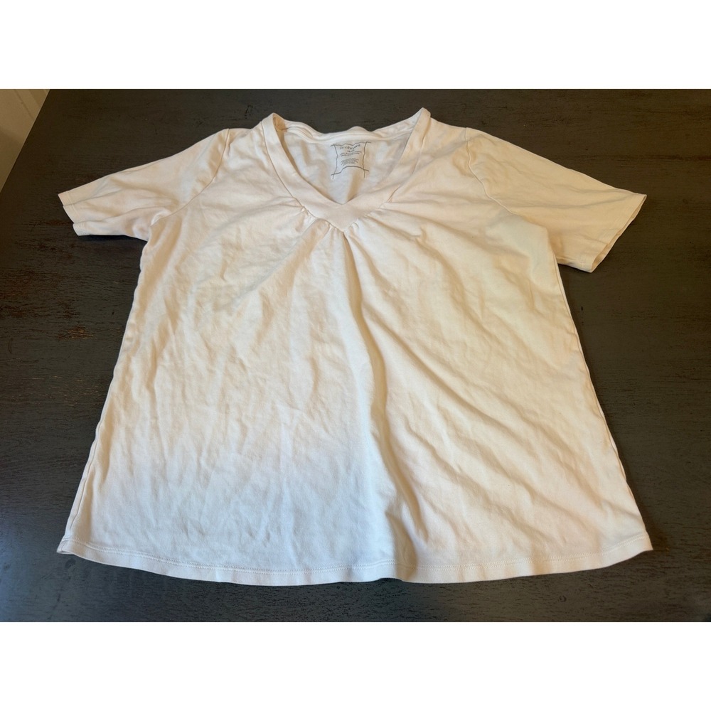 Lane Bryant White Supima Cotton V-Neck Pleated Short Sleeve Tee Shirt 18/20